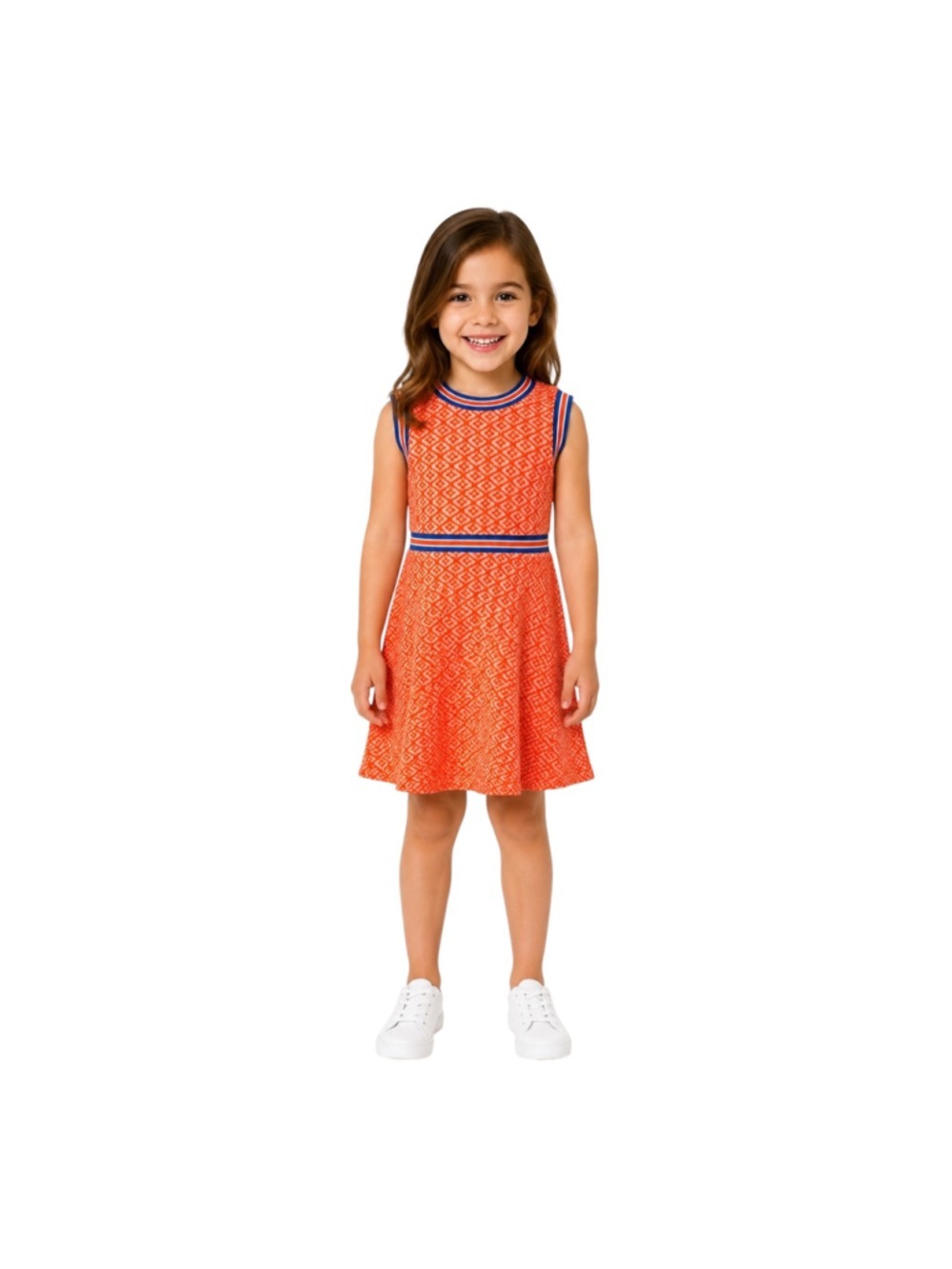 Janie and Jack Girls Size 6 Orange Geometric Knit Sleeveless Dress
